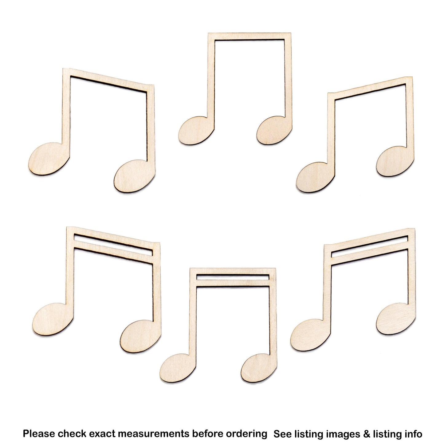 Music Notes Wood Cutout - Laser Cut Unfinished Craft Shape - Multiple Sizes