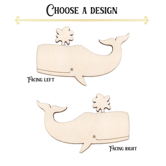 Cute Sperm Whale With Spout Detailed Wood Cutout - Laser Cut Unfinished Craft Shape - Multiple Sizes