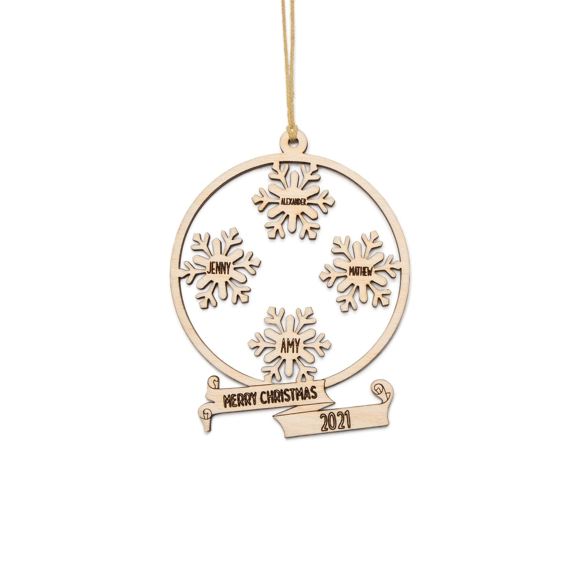 Snowflake Names Straight Banner Wood Ornament - Laser Cut Unfinished Holiday Craft Shape