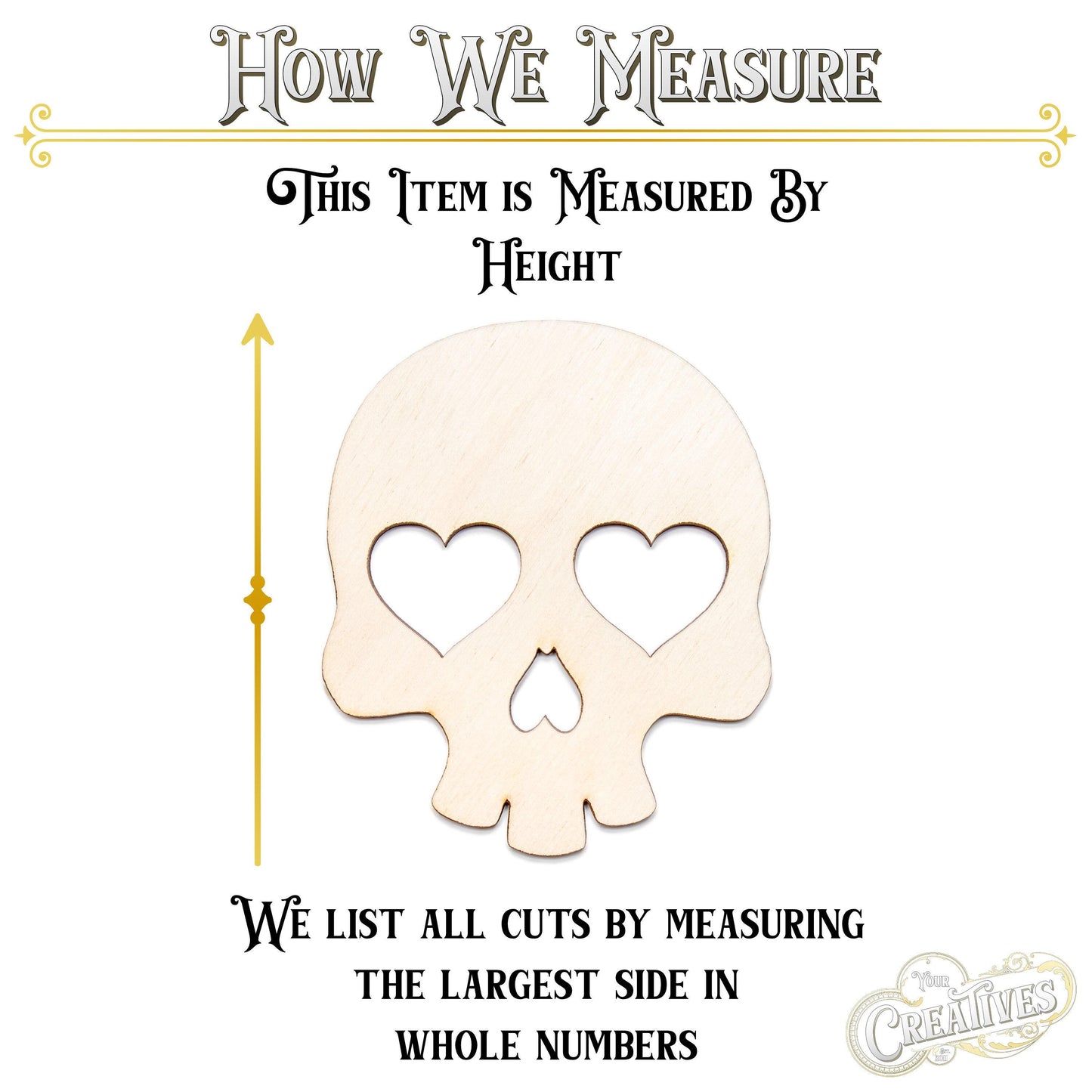 Skull Heart Eyes Wood Cutout - Laser Cut Unfinished Craft Shape - Multiple Sizes