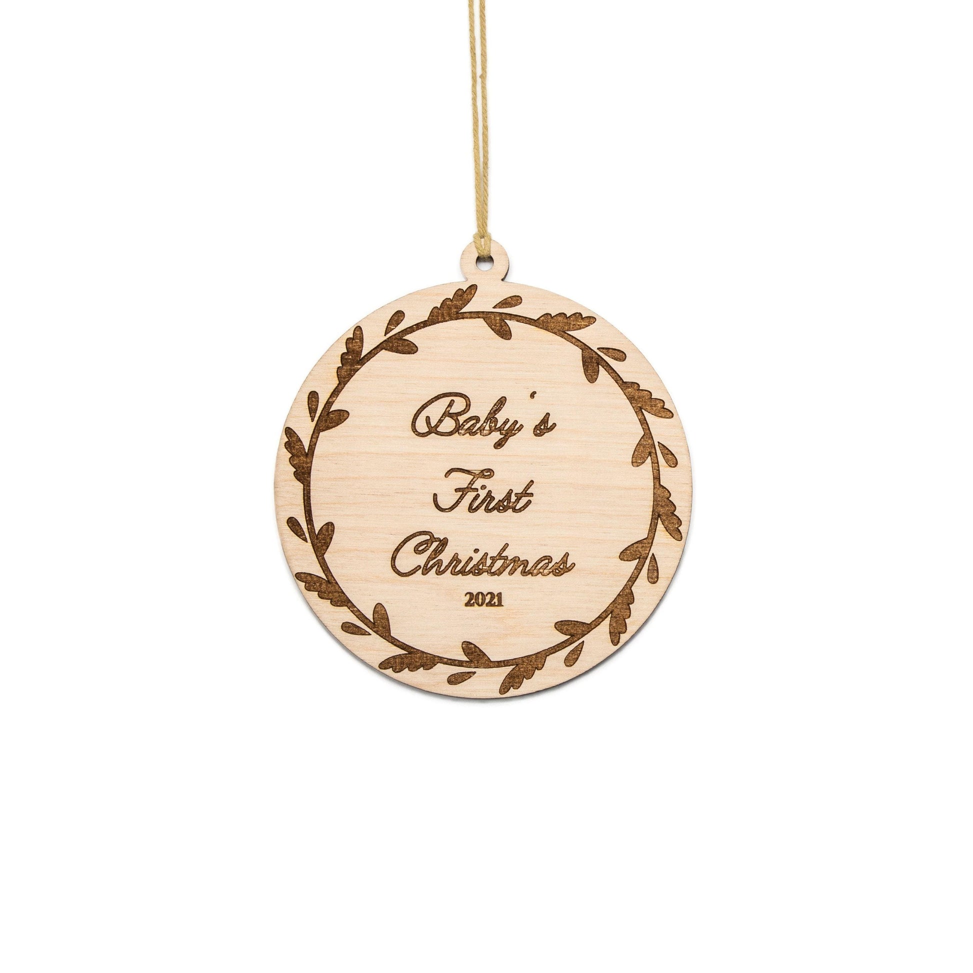 Baby's First Christmas Etched Wood Ornament - Laser Cut Unfinished Holiday Craft Shape