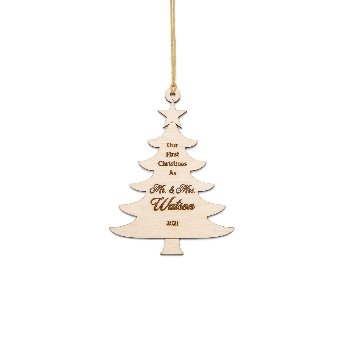 Newlywed First Christmas Custom Wood Ornament - Laser Cut Unfinished Holiday Craft Shape