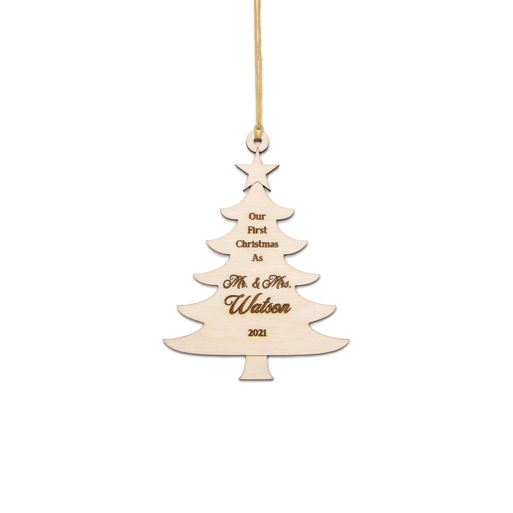 Newlywed First Christmas Custom Wood Ornament - Laser Cut Unfinished Holiday Craft Shape