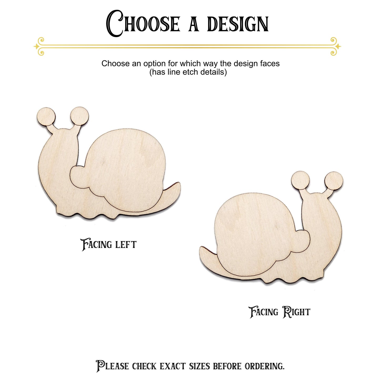 Cute Snail Blank Wood Cutout - Laser Cut Unfinished Craft Shape - Multiple Sizes