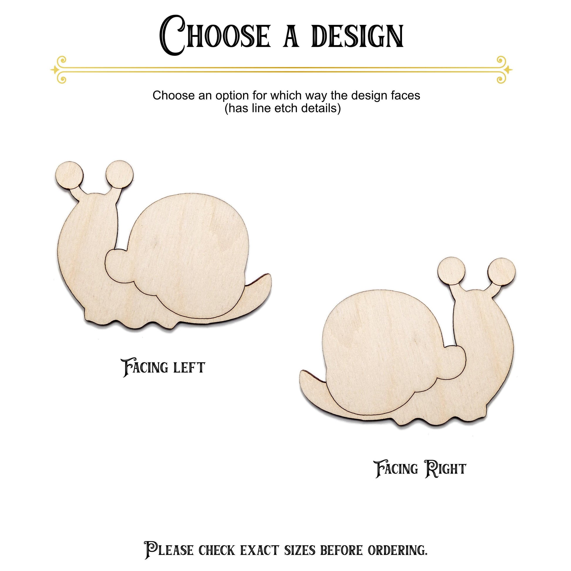 Cute Snail Blank Wood Cutout - Laser Cut Unfinished Craft Shape - Multiple Sizes