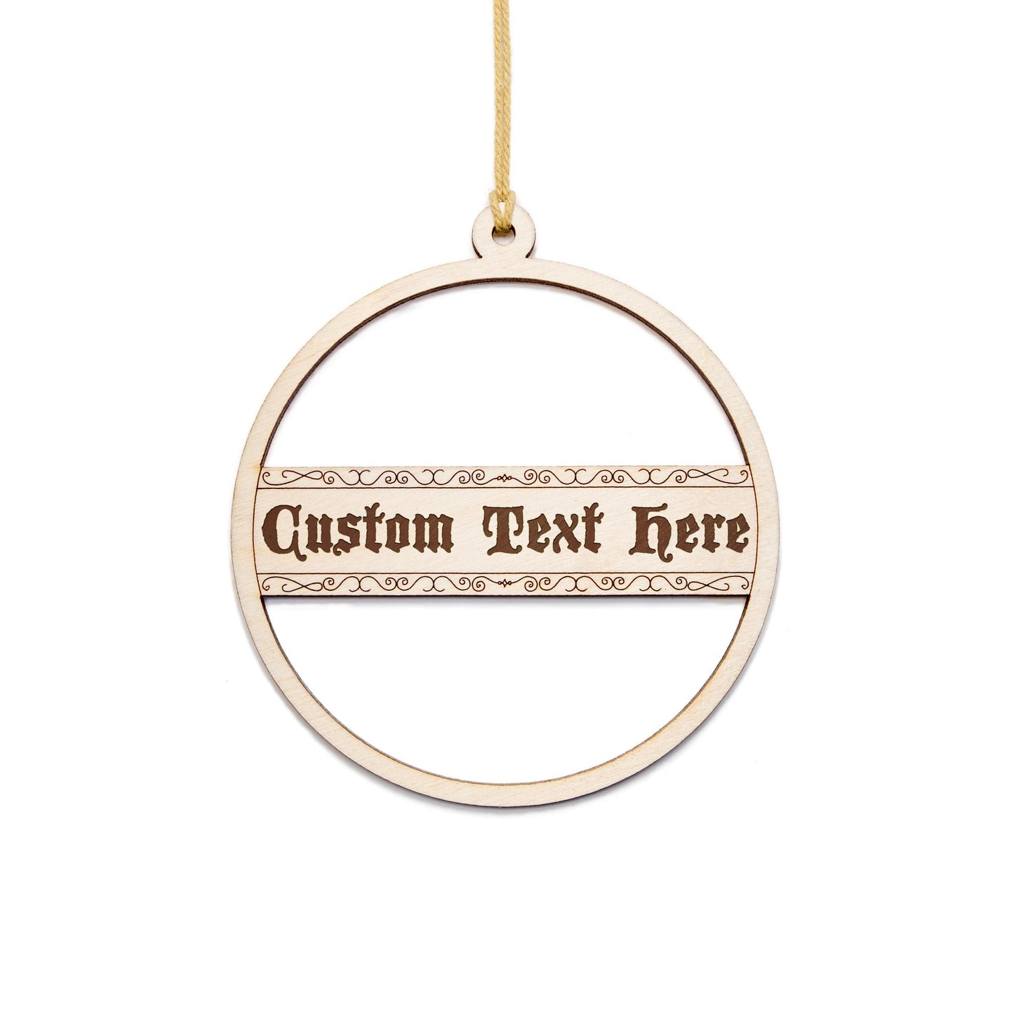 Custom Etched Text Round Wood Ornament - Laser Cut Unfinished Holiday Craft Shape