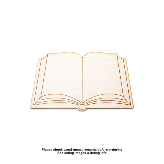 Open Book Blank Wood Cutout - Laser Cut Unfinished Craft Shape - Multiple Sizes