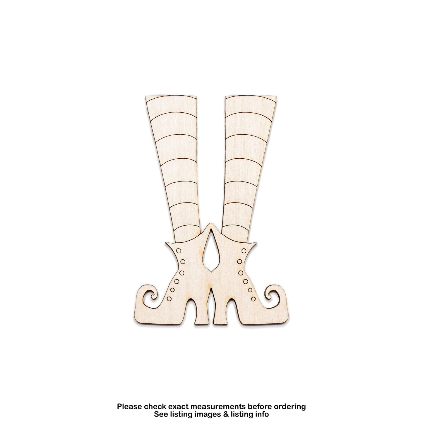 Curled Witch Feet Detailed Wood Cutout - Laser Cut Unfinished Craft Shape - Multiple Sizes