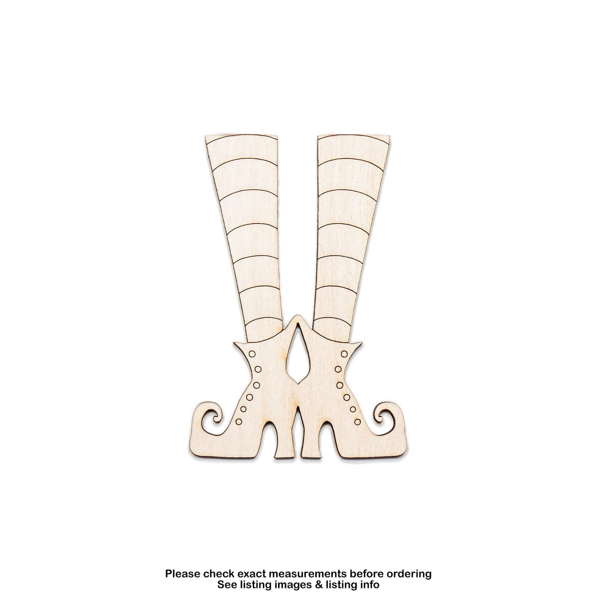 Curled Witch Feet Detailed Wood Cutout - Laser Cut Unfinished Craft Shape - Multiple Sizes