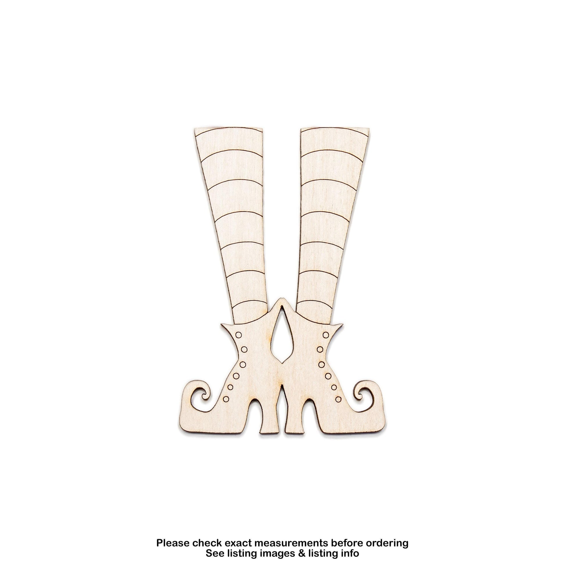 Curled Witch Feet Detailed Wood Cutout - Laser Cut Unfinished Craft Shape - Multiple Sizes