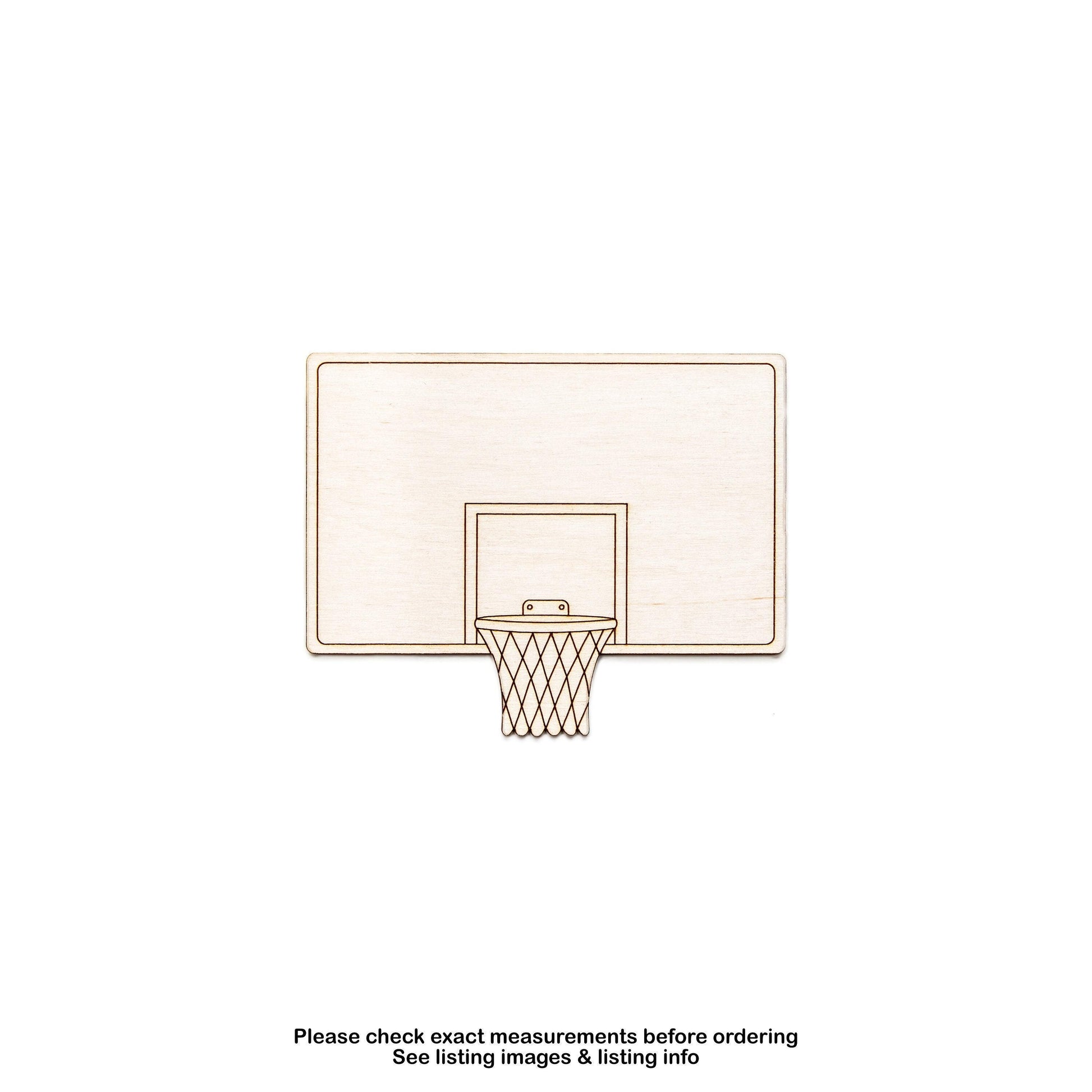Basketball Back Board Square Detailed Wood Cutout - Laser Cut Unfinished Craft Shape - Multiple Sizes