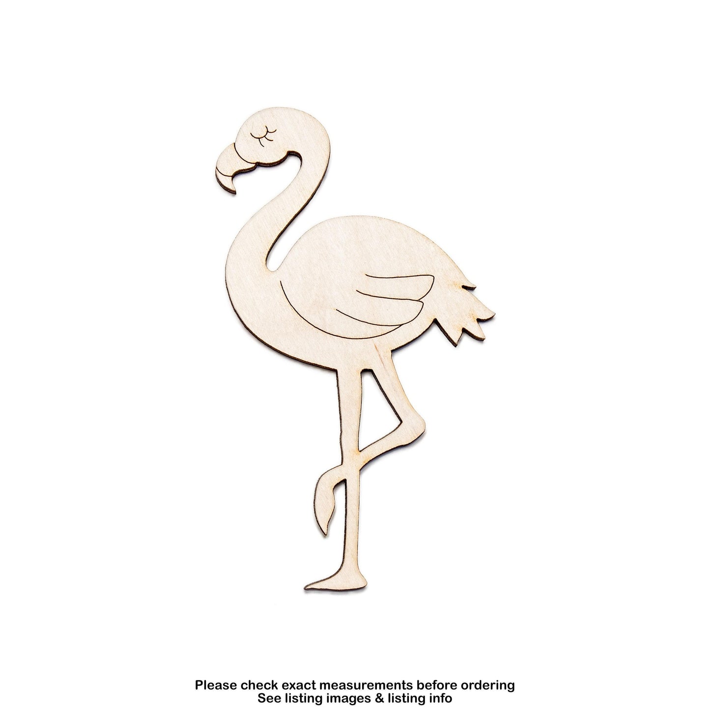 Cute Flamingo Detailed Wood Cutout - Laser Cut Unfinished Craft Shape - Multiple Sizes