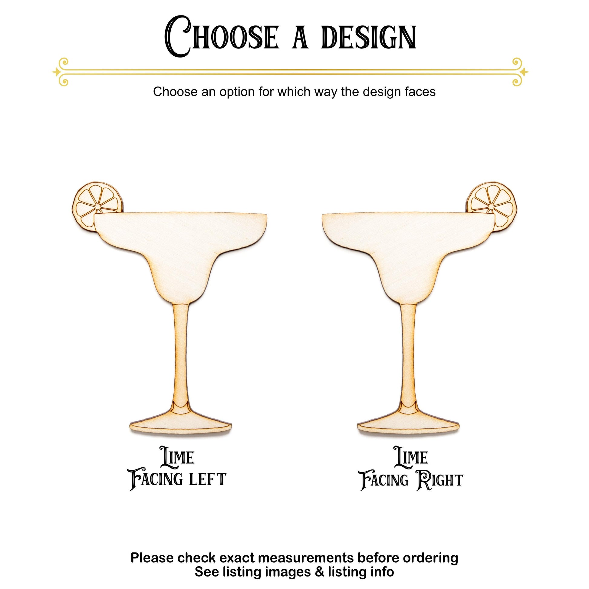 Margarita Glass With Lime Detailed Wood Cutout - Laser Cut Unfinished Craft Shape - Multiple Sizes
