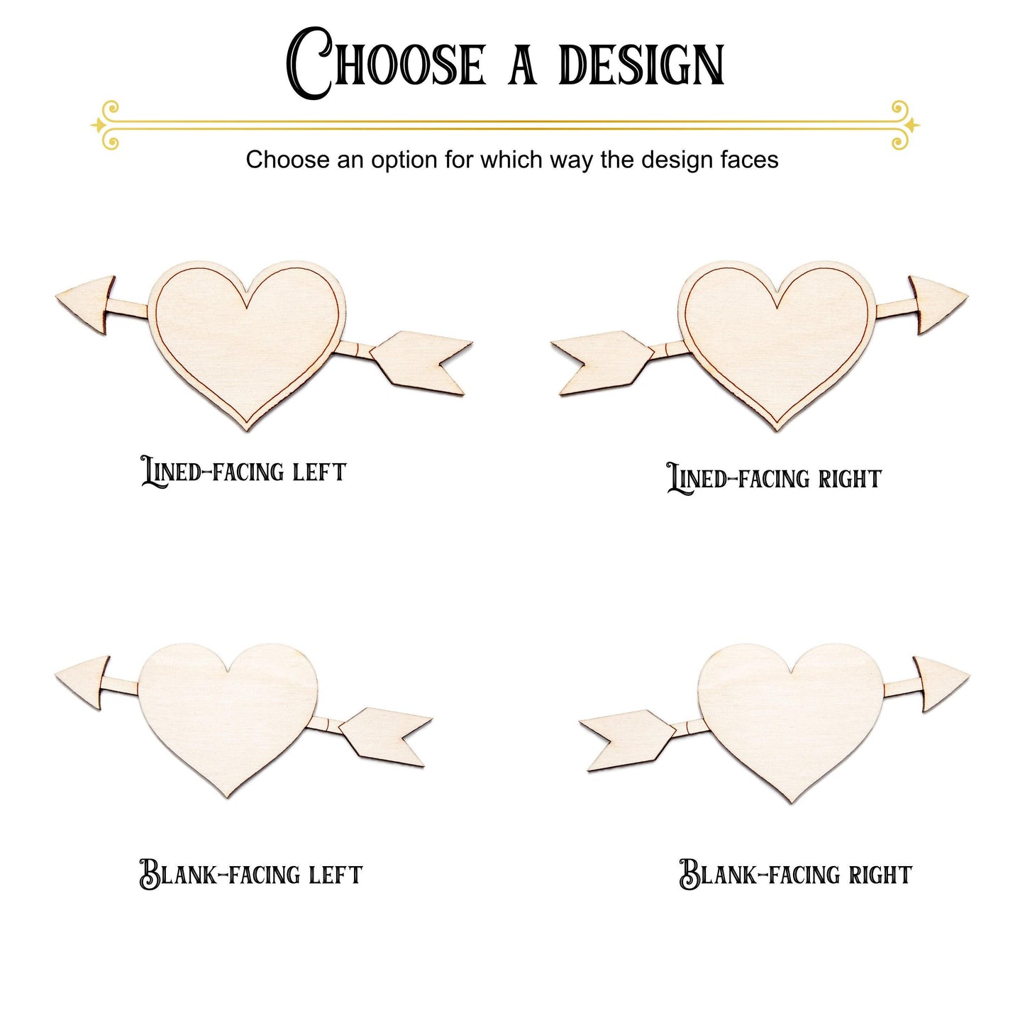 Heart With Arrow Pierced Wood Cutout - Laser Cut Unfinished Craft Shape - Multiple Sizes