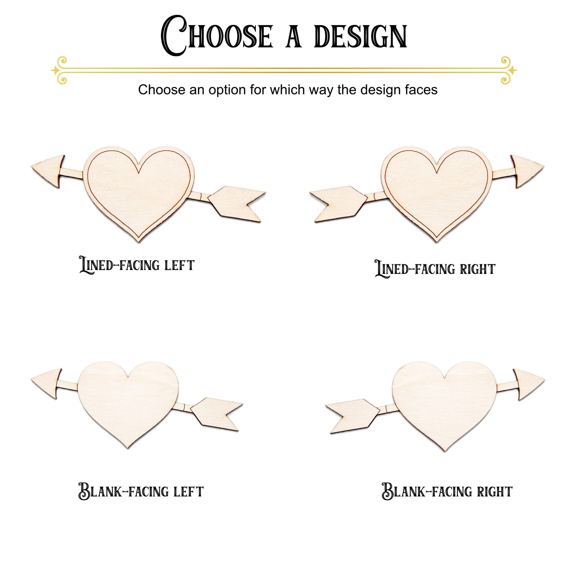 Heart With Arrow Pierced Wood Cutout - Laser Cut Unfinished Craft Shape - Multiple Sizes