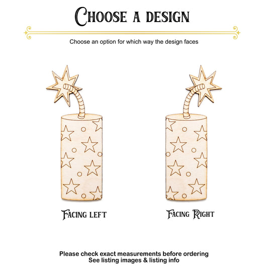 Firecracker Wood Cutout - Laser Cut Unfinished Craft Shape - Multiple Sizes