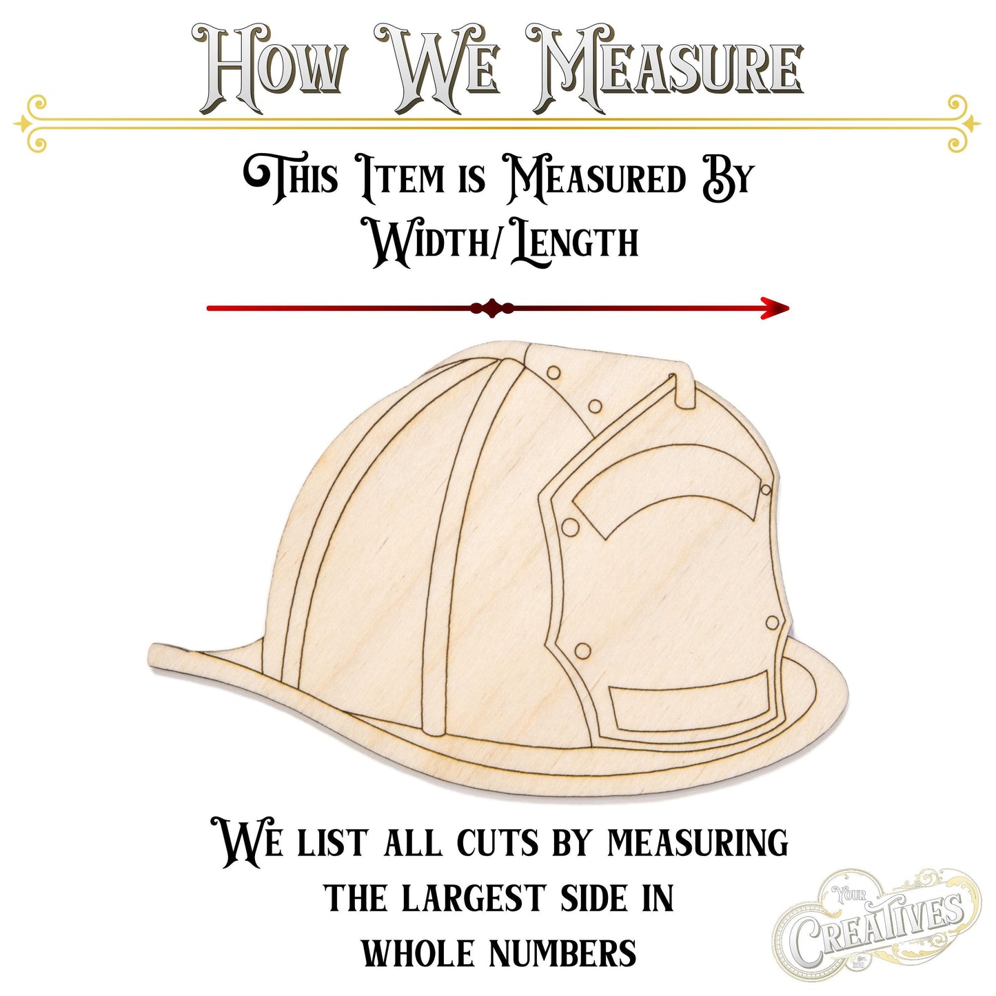 Fireman Helmet Detailed Wood Cutout - Laser Cut Unfinished Craft Shape - Multiple Sizes