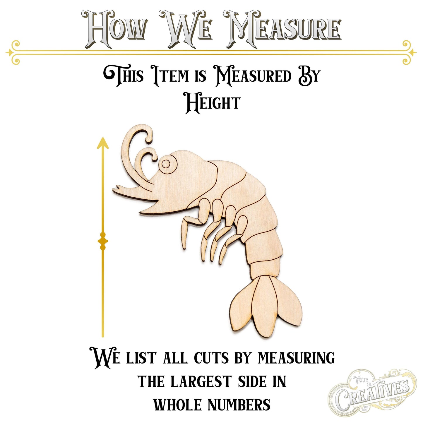 Cute Shrimp Wood Cutout - Laser Cut Unfinished Craft Shape - Multiple Sizes