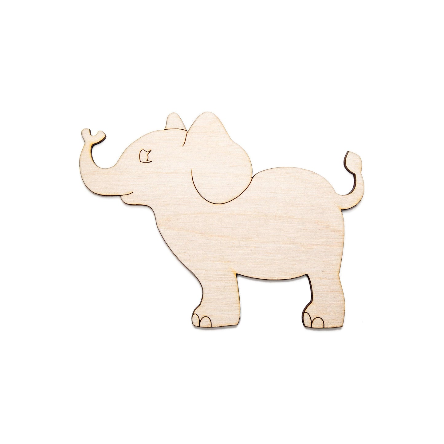 Baby Elephant Standing Wood Cutout - Laser Cut Unfinished Craft Shape - Multiple Sizes