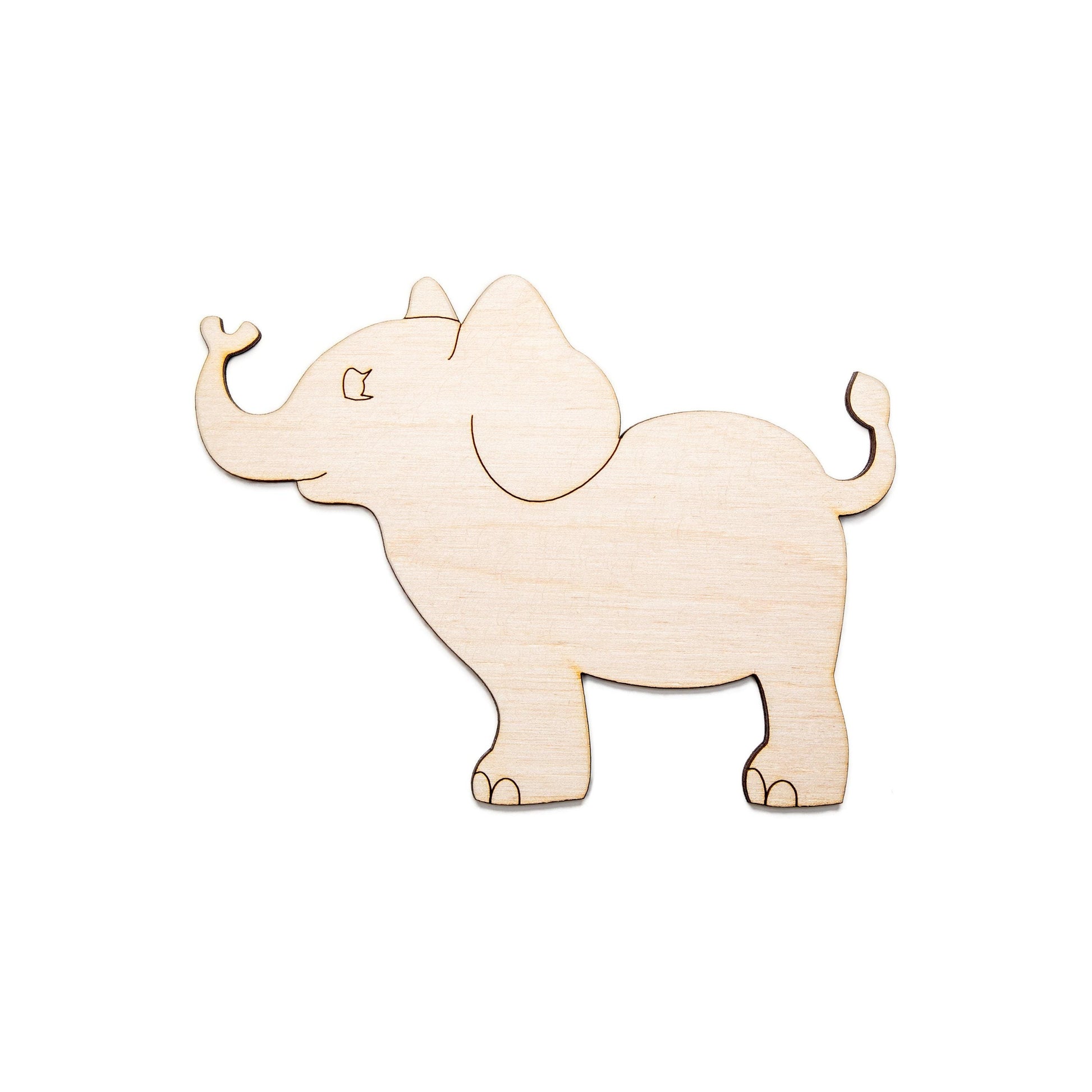 Baby Elephant Standing Wood Cutout - Laser Cut Unfinished Craft Shape - Multiple Sizes