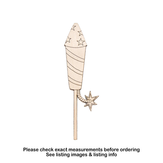 Rocket Firework Wood Cutout - Laser Cut Unfinished Craft Shape - Multiple Sizes