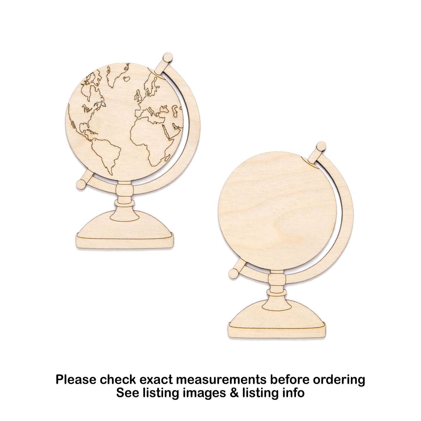 Globe Wood Cutout - Laser Cut Unfinished Craft Shape - Multiple Sizes