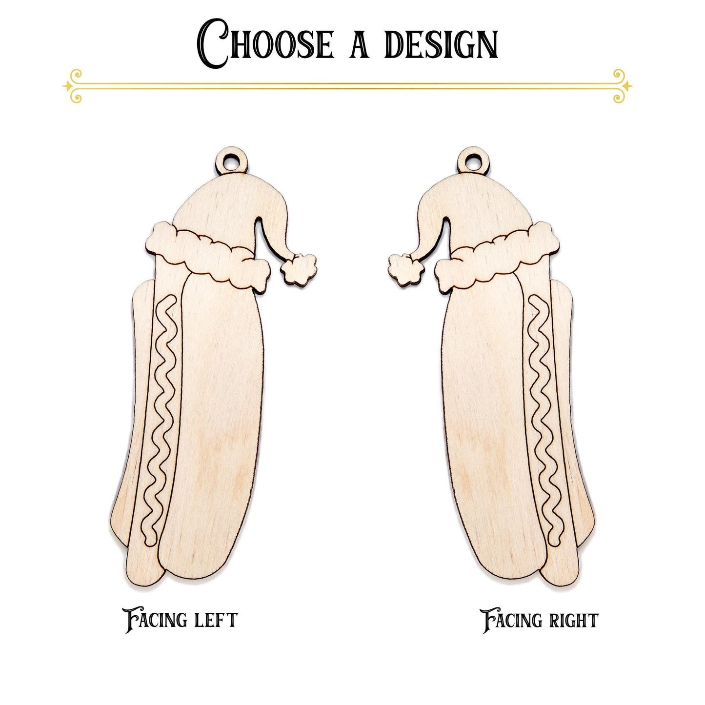 Hotdog With Santa Hat Wood Ornament - Laser Cut Unfinished Christmas Ornament - Multiple Sizes