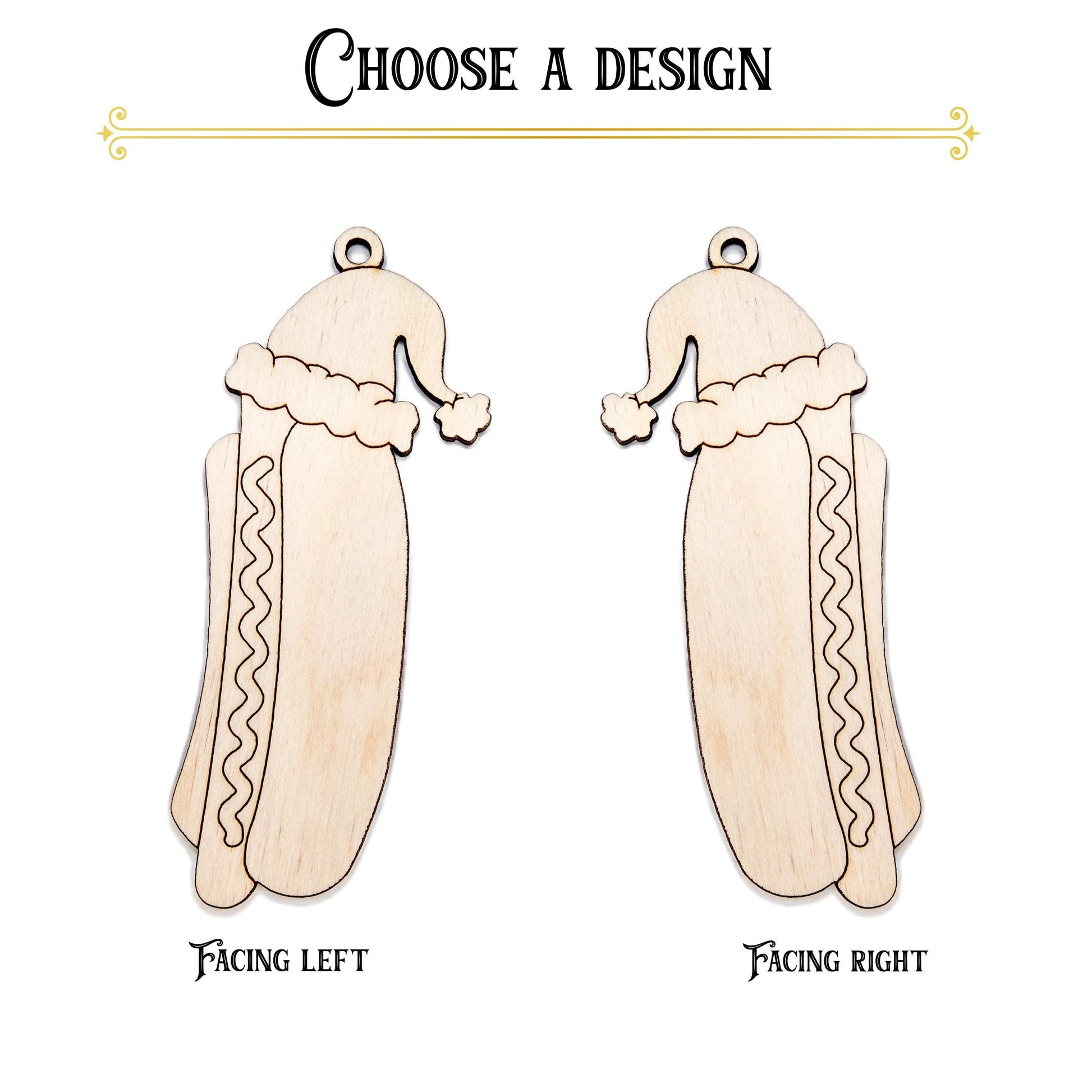 Hotdog With Santa Hat Wood Ornament - Laser Cut Unfinished Christmas Ornament - Multiple Sizes