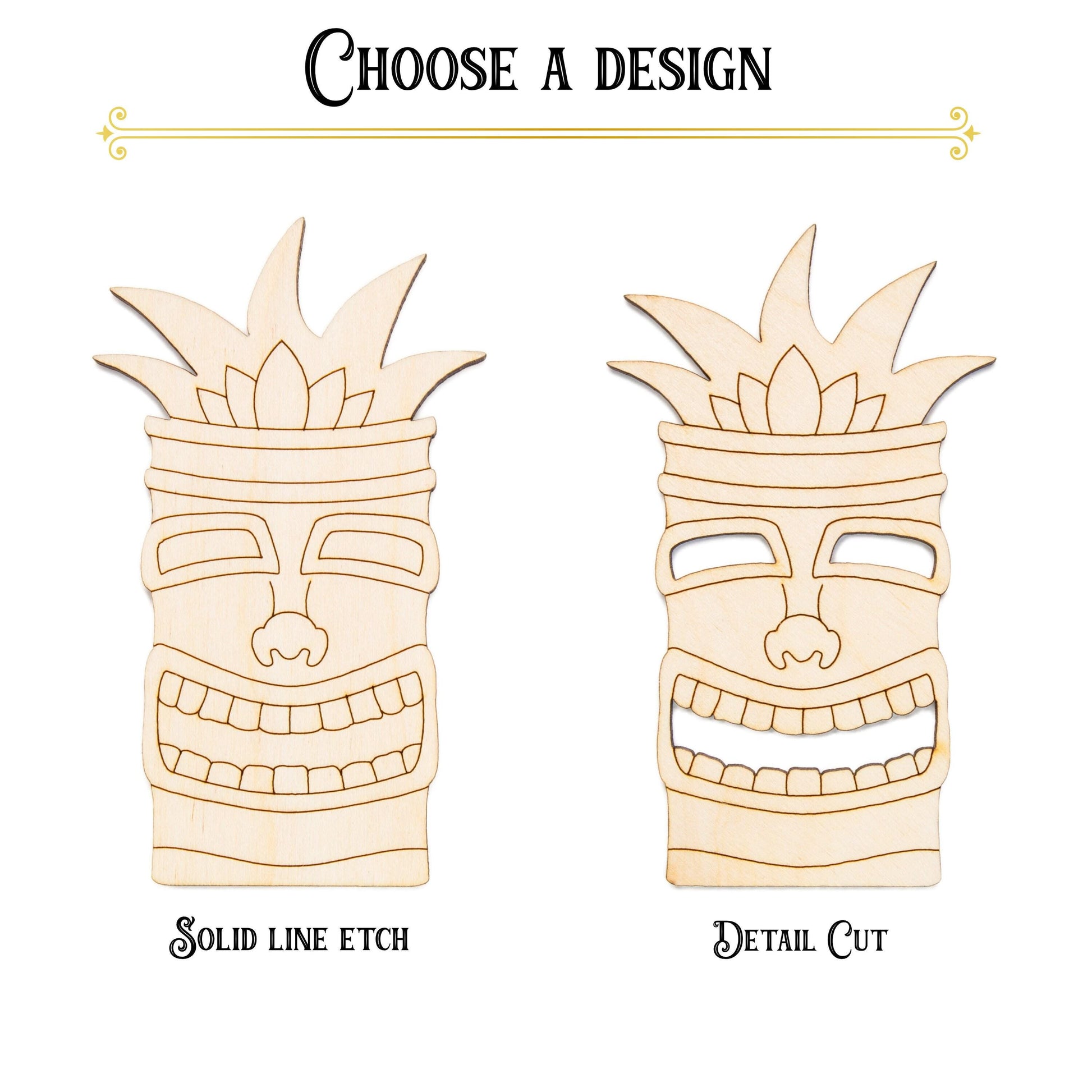Happy Tiki Head Wood Cutout - Laser Cut Unfinished Craft Shape - Multiple Sizes