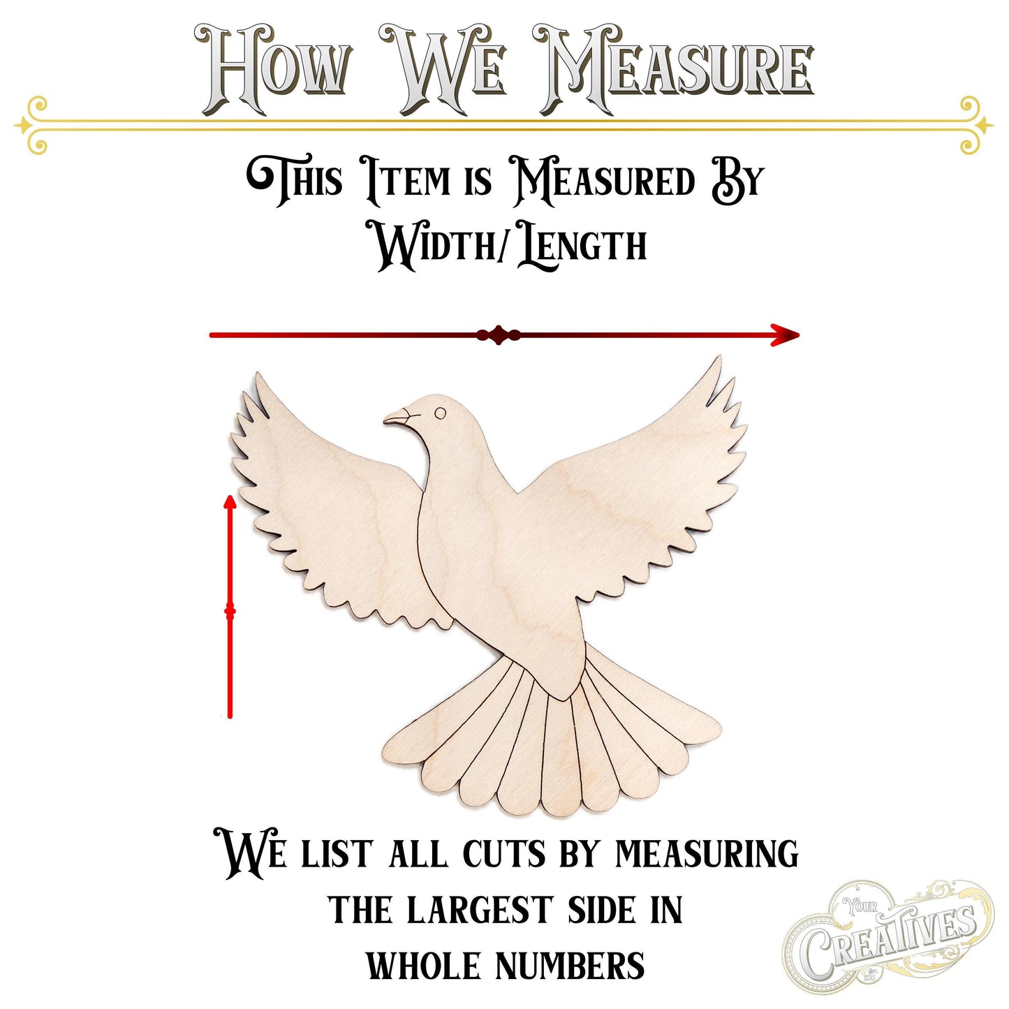 Dove Open Wings Detailed Wood Cutout - Laser Cut Unfinished Craft Shape - Multiple Sizes