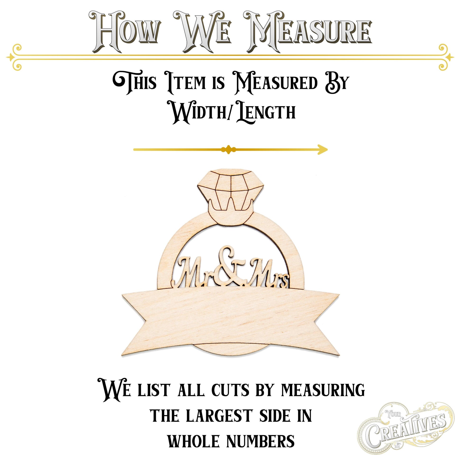 Mr and Mrs Wedding Ring With Banner Wood Cutout - Laser Cut Unfinished Craft Shape - Multiple Sizes