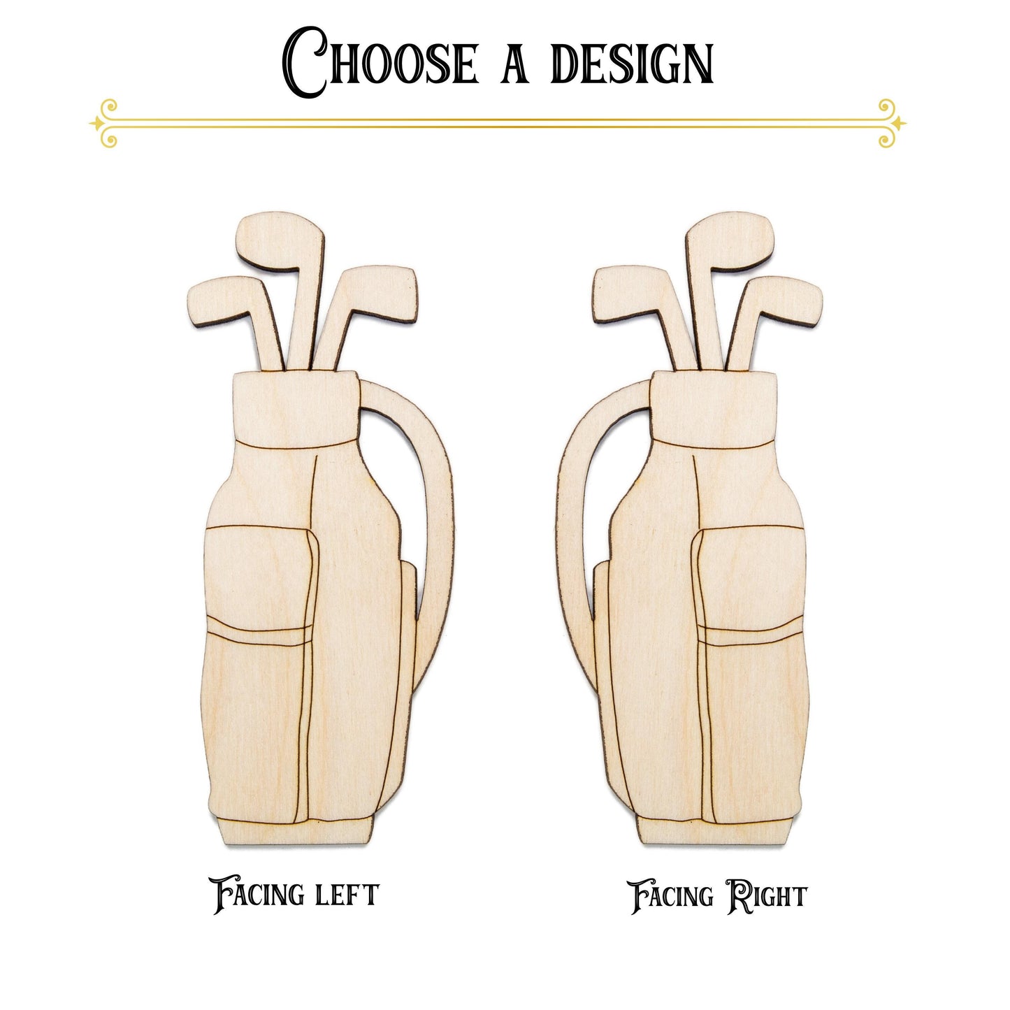 Golf Bag With Clubs Detailed Wood Cutout - Laser Cut Unfinished Craft Shape - Multiple Sizes