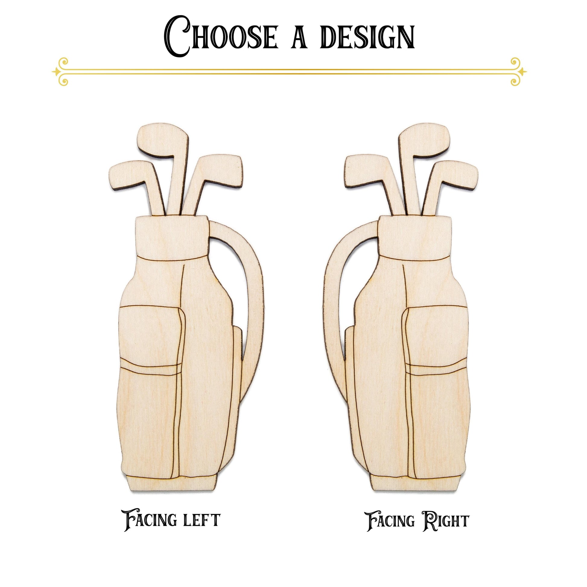 Golf Bag With Clubs Detailed Wood Cutout - Laser Cut Unfinished Craft Shape - Multiple Sizes