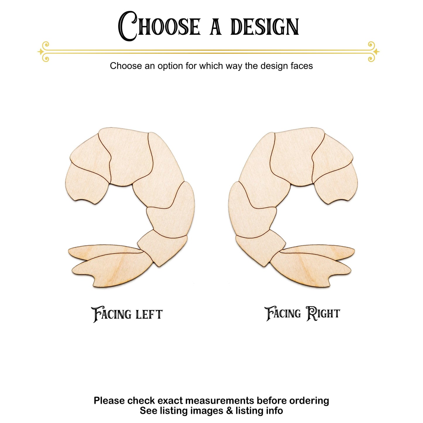 Cooked Shrimp Wood Cutout - Laser Cut Unfinished Craft Shape - Multiple Sizes