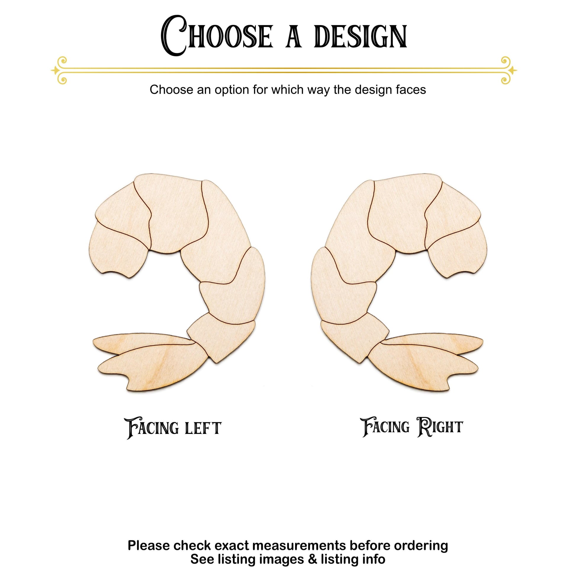 Cooked Shrimp Wood Cutout - Laser Cut Unfinished Craft Shape - Multiple Sizes
