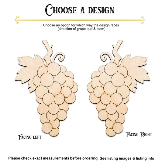 Grapes Detailed Wood Cutout - Laser Cut Unfinished Craft Shape - Multiple Sizes