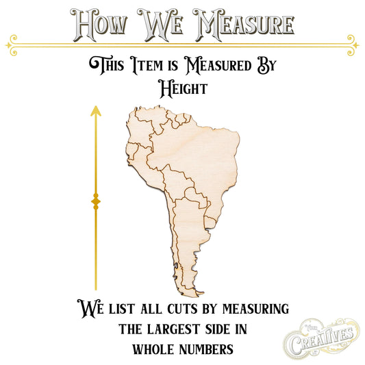 South America Detailed Wood Cutout - Laser Cut Unfinished Craft Shape - Multiple Sizes
