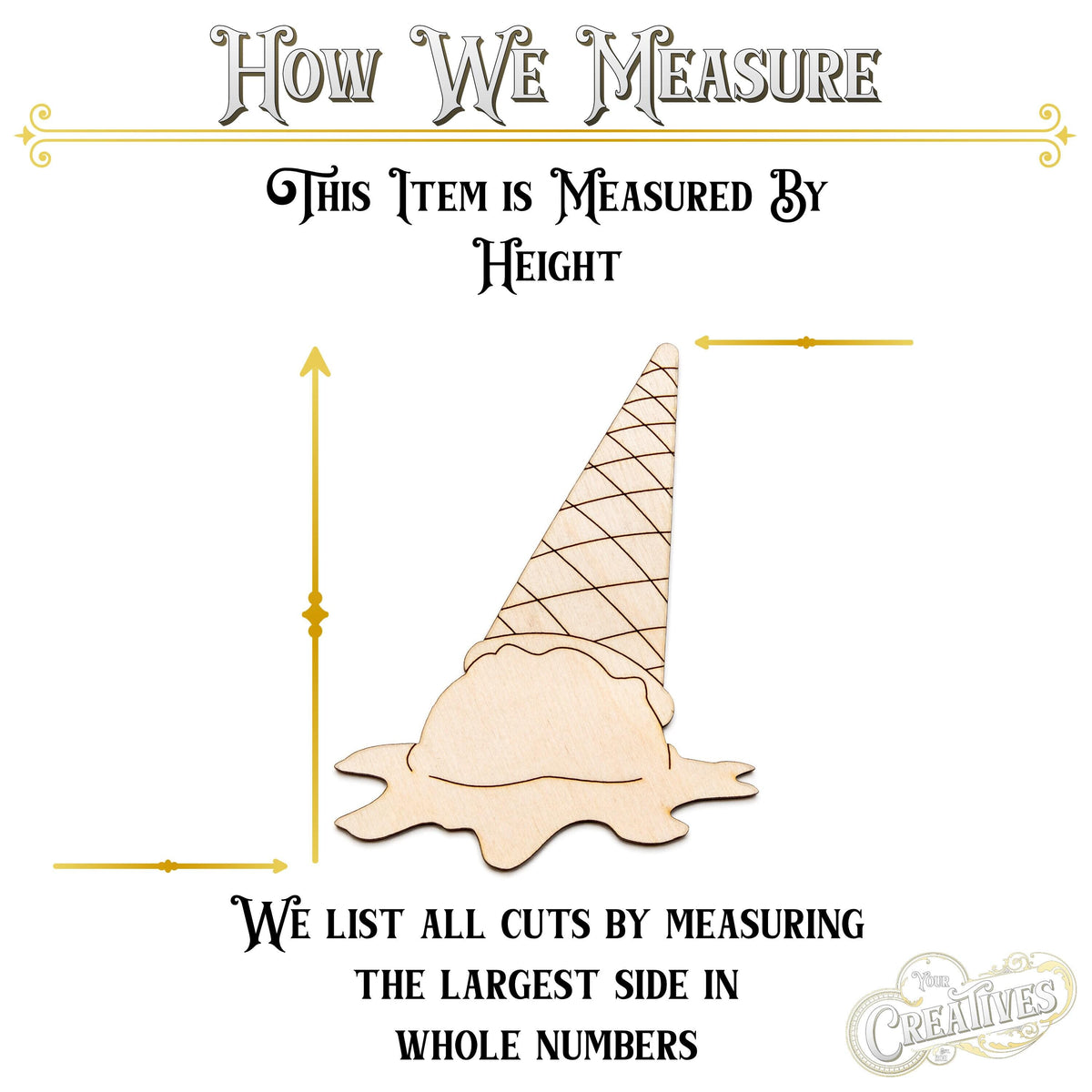 Melted Ice Cream Cone Detailed Wood Cutout - Laser Cut Unfinished Craft Shape - Multiple Sizes