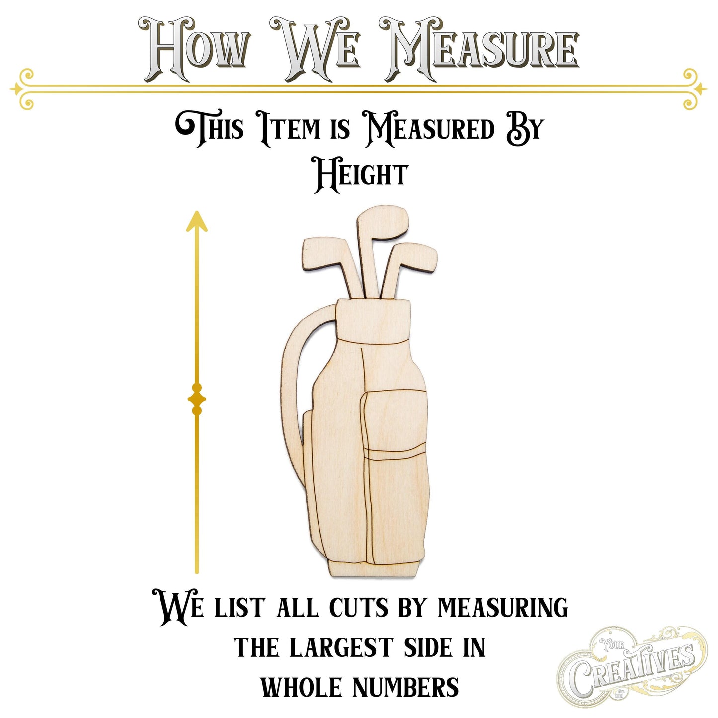 Golf Bag With Clubs Detailed Wood Cutout - Laser Cut Unfinished Craft Shape - Multiple Sizes