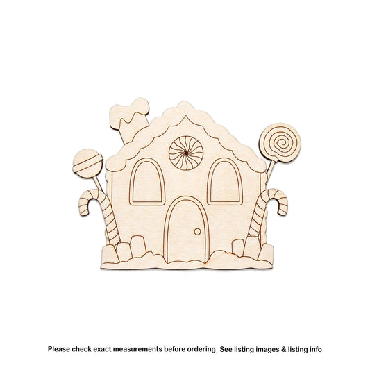 Gingerbread House Detailed Wood Cutout - Laser Cut Unfinished Craft Shape - Multiple Sizes