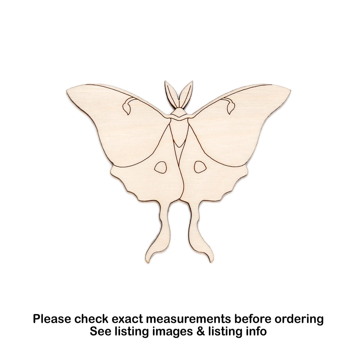 Luna Moth Wood Cutout - Laser Cut Unfinished Craft Shape - Multiple Sizes