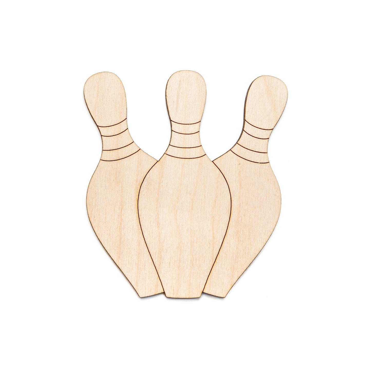 Bowling Pins Detailed Wood Cutout - Laser Cut Unfinished Craft Shape - Multiple Sizes