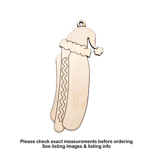 Hotdog With Santa Hat Wood Ornament - Laser Cut Unfinished Christmas Ornament - Multiple Sizes