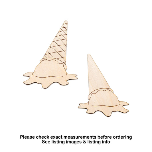 Melted Ice Cream Cone Detailed Wood Cutout - Laser Cut Unfinished Craft Shape - Multiple Sizes
