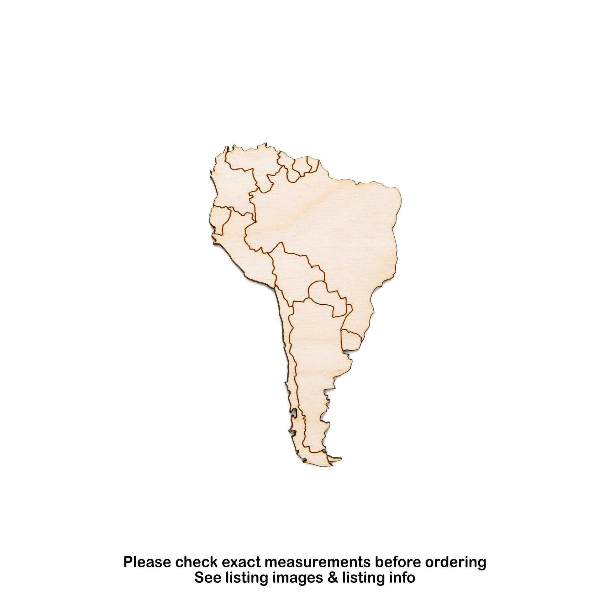 South America Detailed Wood Cutout - Laser Cut Unfinished Craft Shape - Multiple Sizes