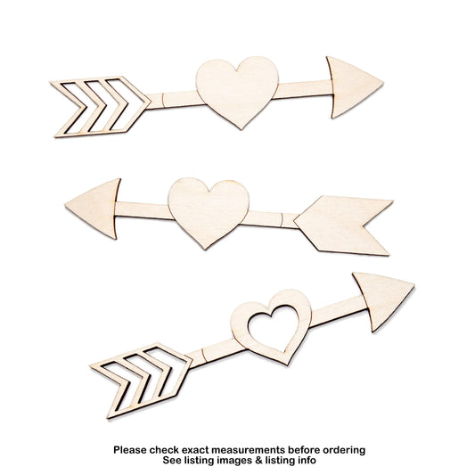 Valentine Arrow Wood Cutout - Laser Cut Unfinished Craft Shape - Multiple Sizes