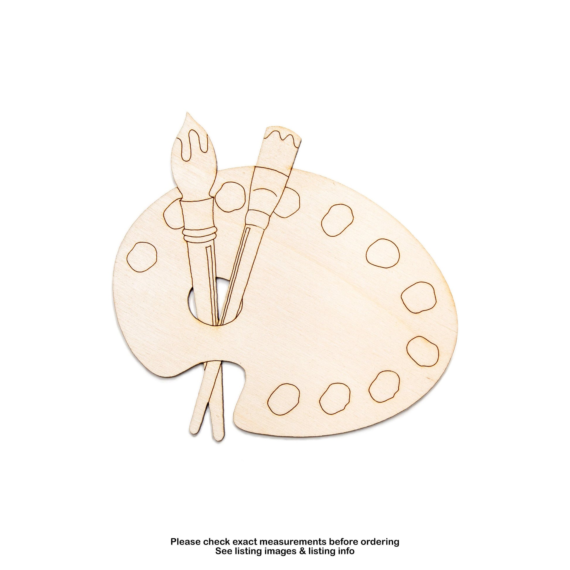 Paint Pallet With Brushes Wood Cutout - Laser Cut Unfinished Craft Shape - Multiple Sizes