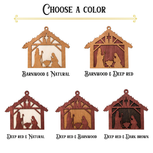 Nativity Scene Layered Multi-Colored Wood Ornament - Laser Cut Holiday Craft Shape