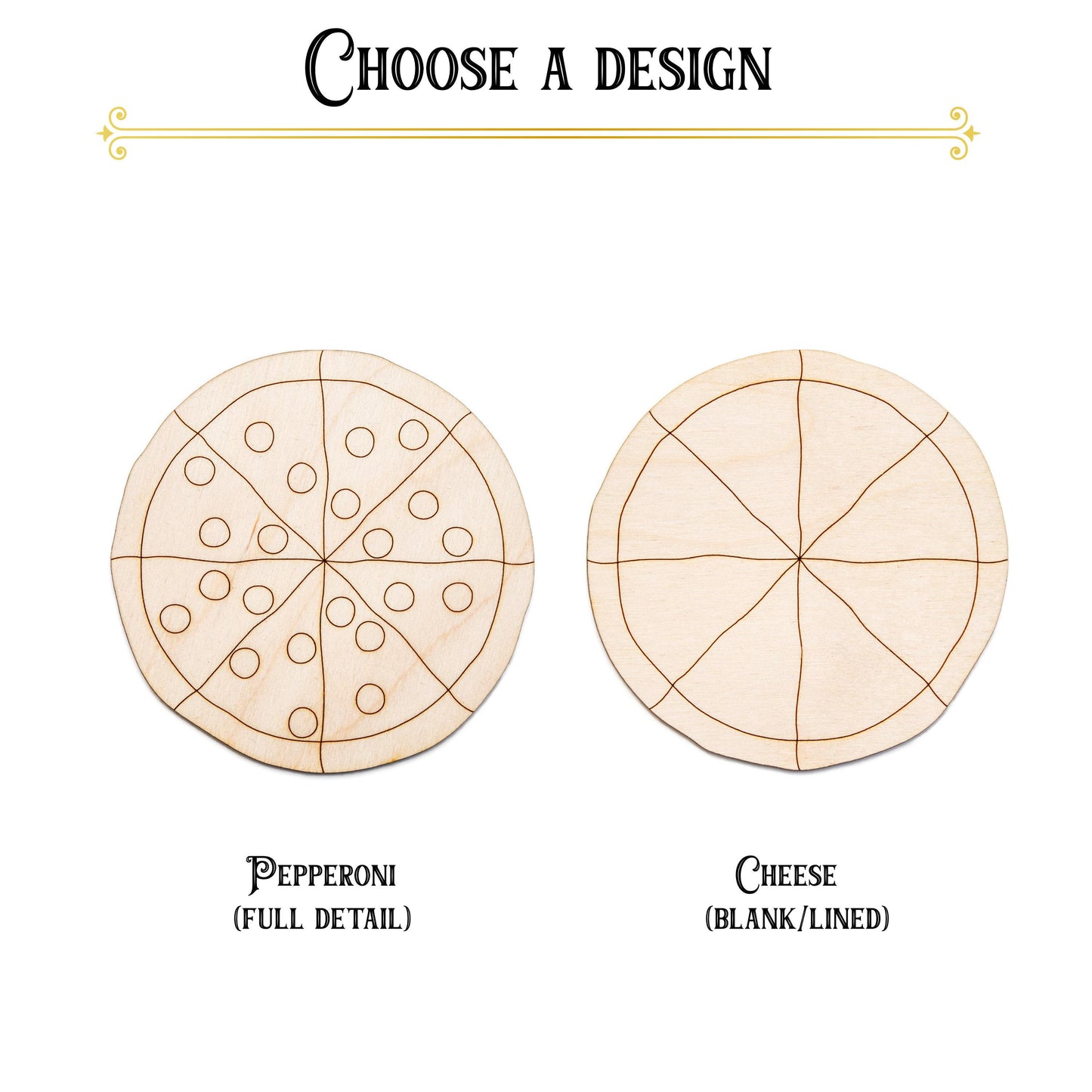 Pizza Whole Detailed Wood Cutout - Laser Cut Unfinished Craft Shape - Multiple Sizes