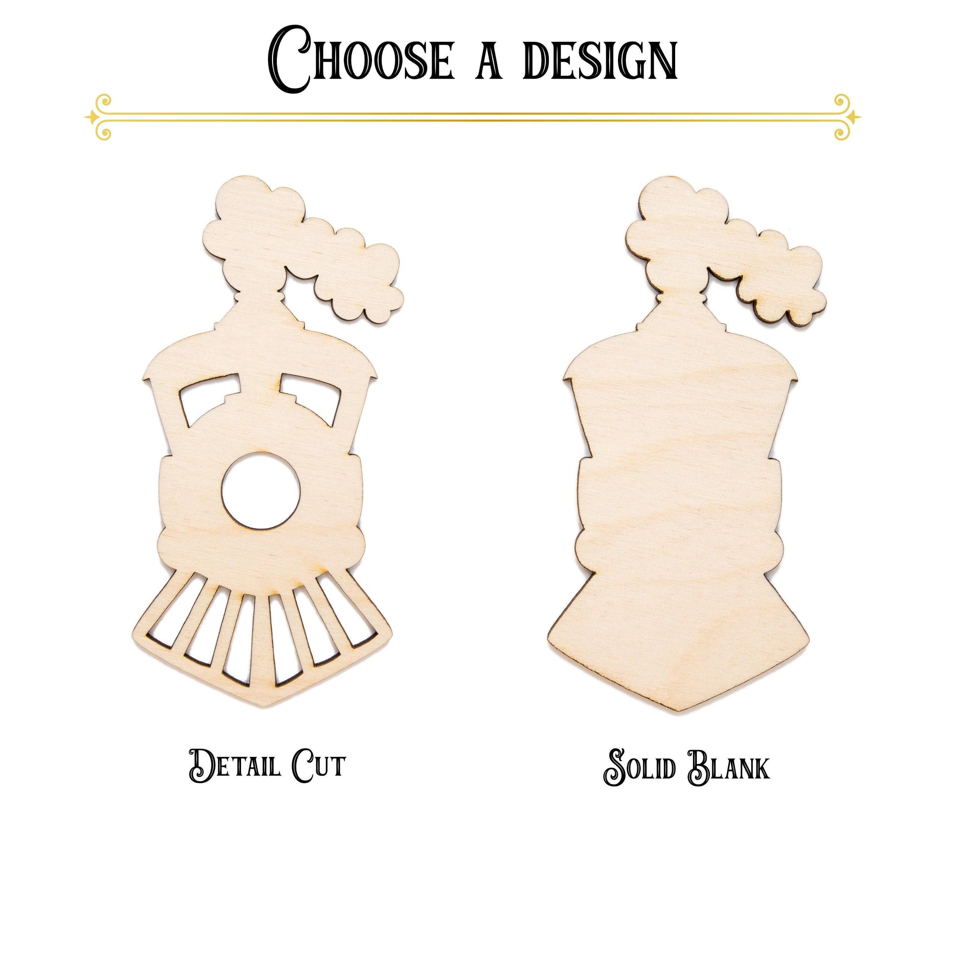 Steam Train Front View Blank Wood Cutout - Laser Cut Unfinished Craft Shape - Multiple Sizes